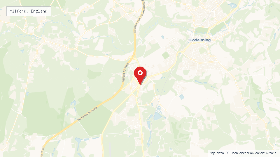 Street map of Milford, England with location pin