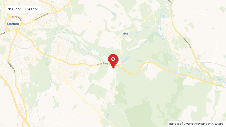 Street map of Milford, England with location pin