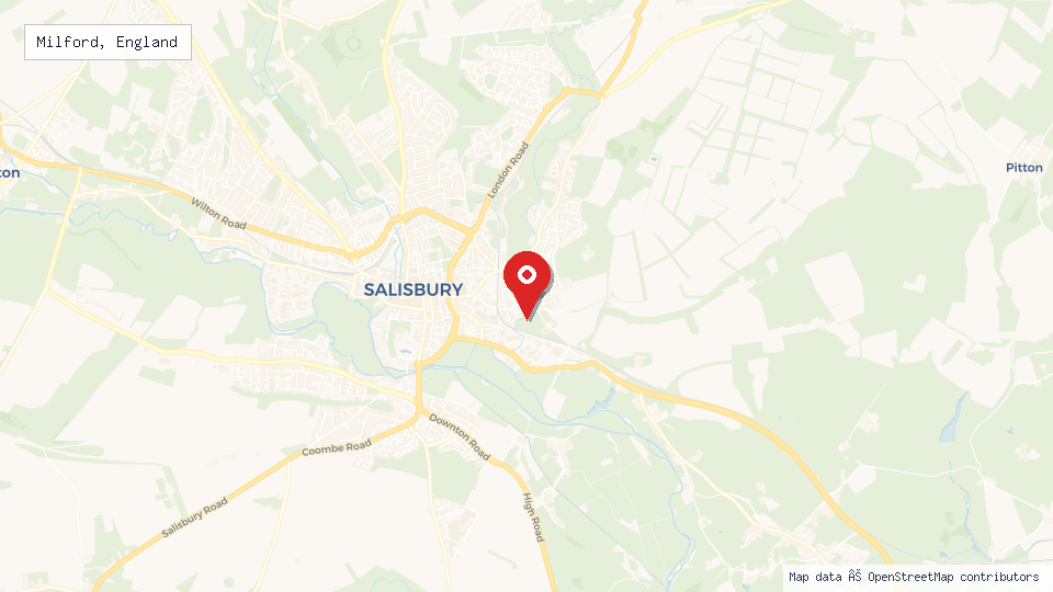Street map of Milford, England with location pin