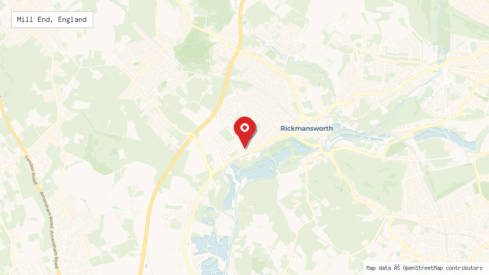 Street map of Mill End, England with location pin