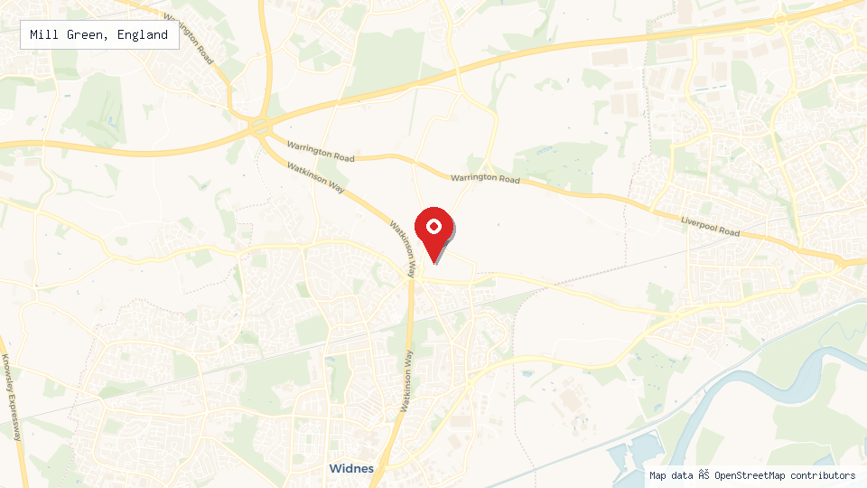Street map of Mill Green, England with location pin