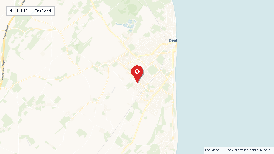 Street map of Mill Hill, England with location pin