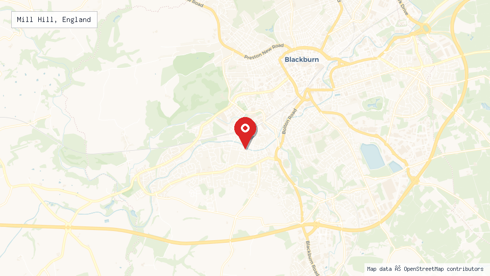Street map of Mill Hill, England with location pin