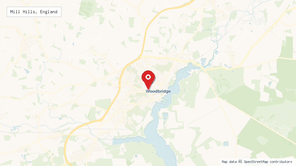 Street map of Mill Hills, England with location pin