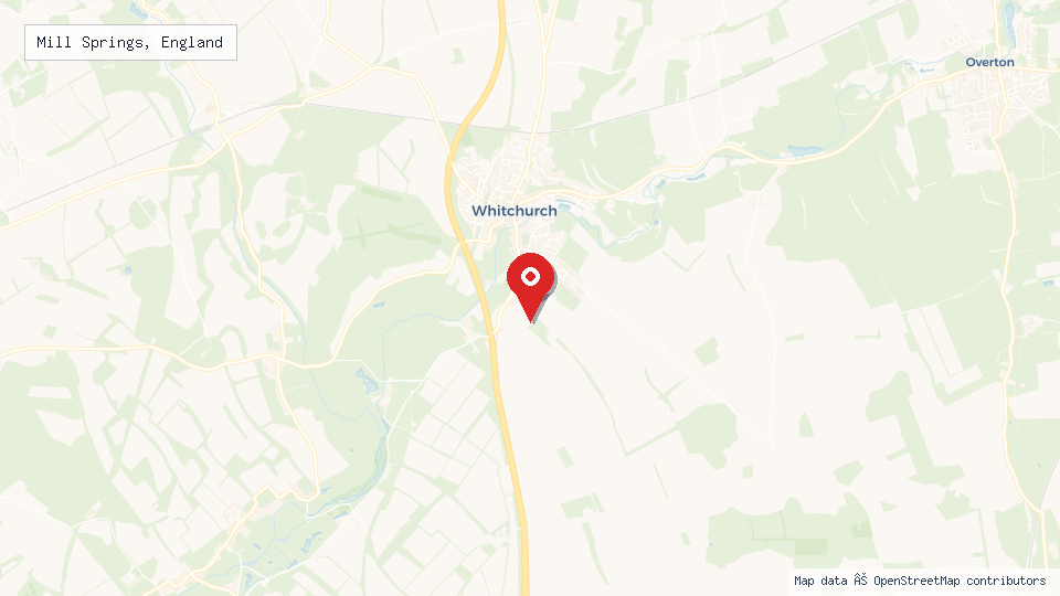 Street map of Mill Springs, England with location pin