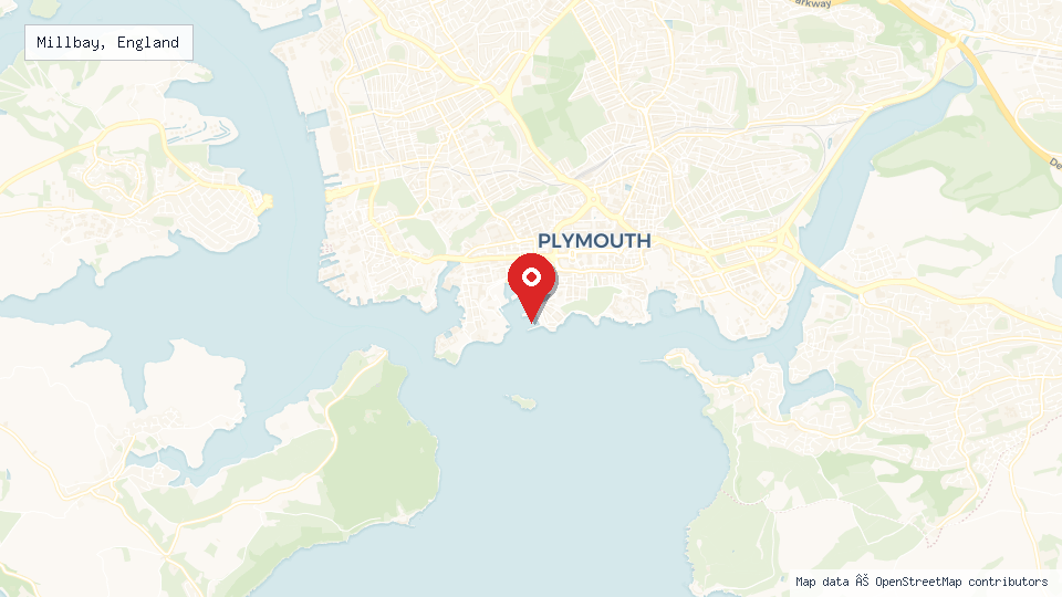 Street map of Millbay, England with location pin