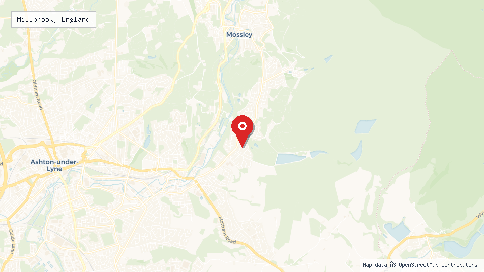 Street map of Millbrook, England with location pin