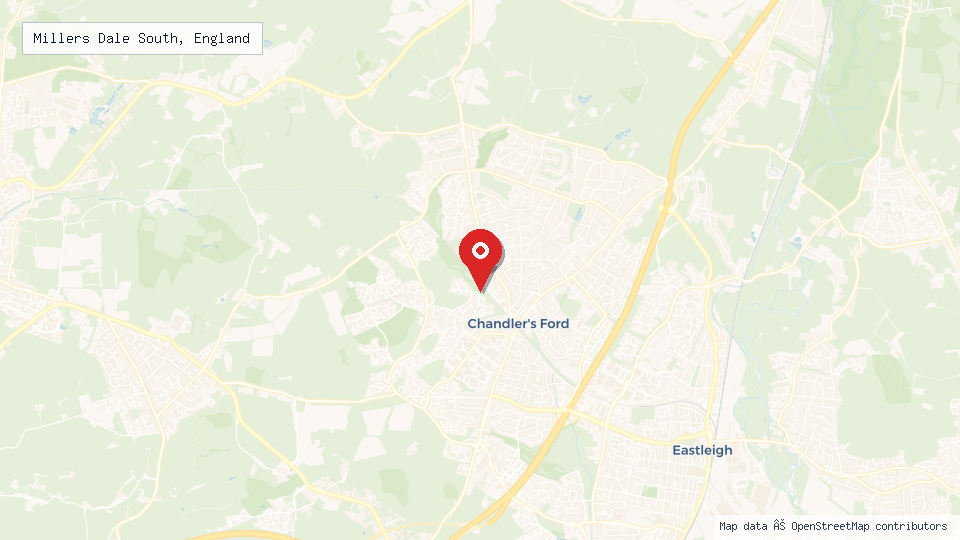 Street map of Millers Dale South, England with location pin