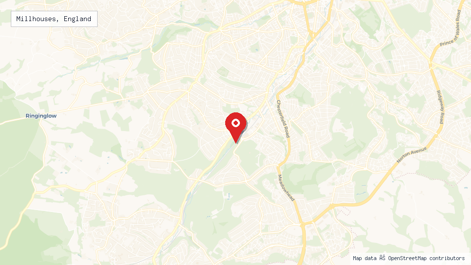 Street map of Millhouses, England with location pin