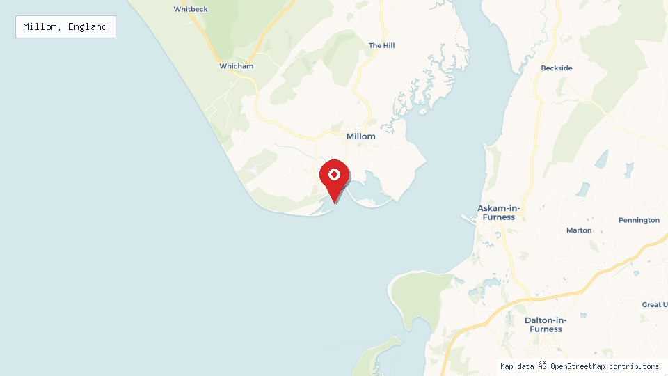 Street map of Millom, England with location pin