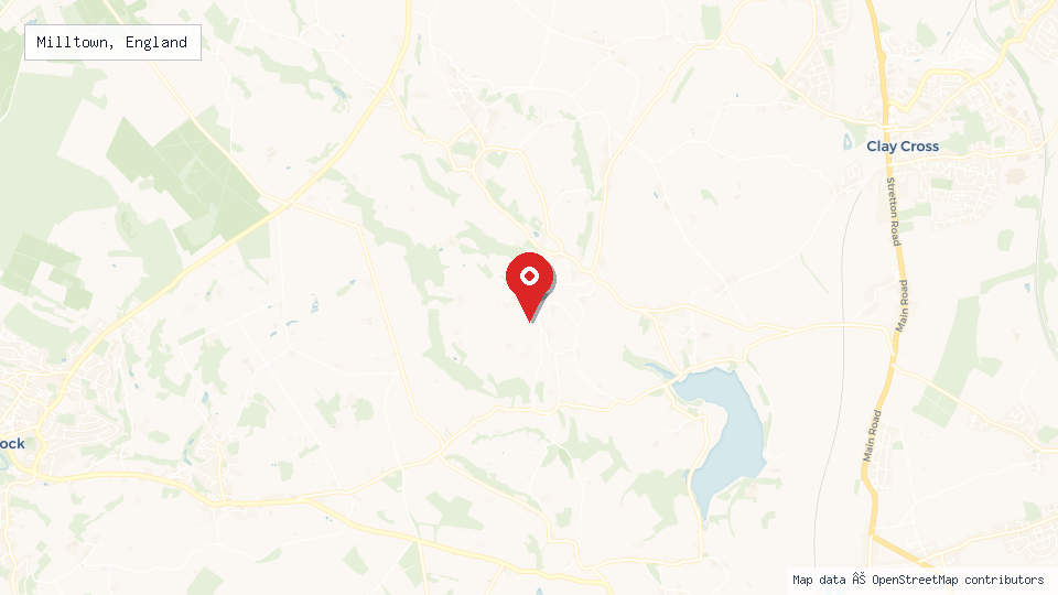 Street map of Milltown, England with location pin