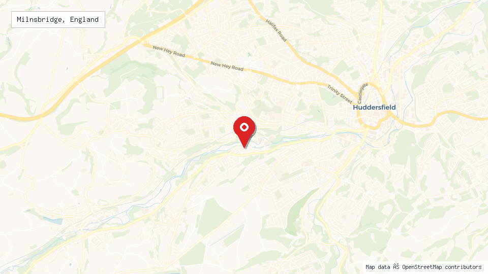 Street map of Milnsbridge, England with location pin