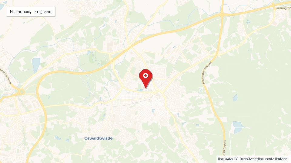 Street map of Milnshaw, England with location pin