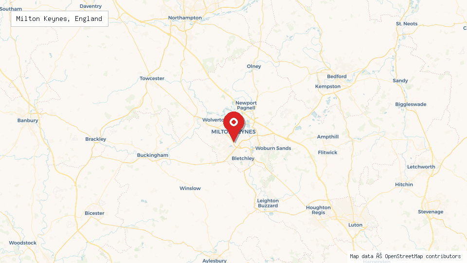 Street map of Milton Keynes, England with location pin