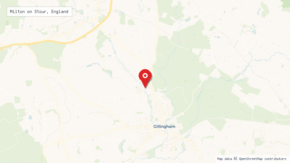 Street map of Milton on Stour, England with location pin