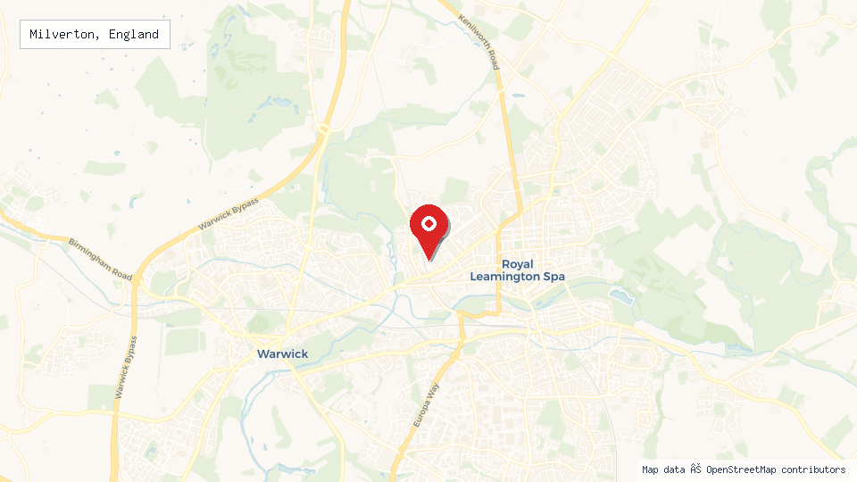 Street map of Milverton, England with location pin