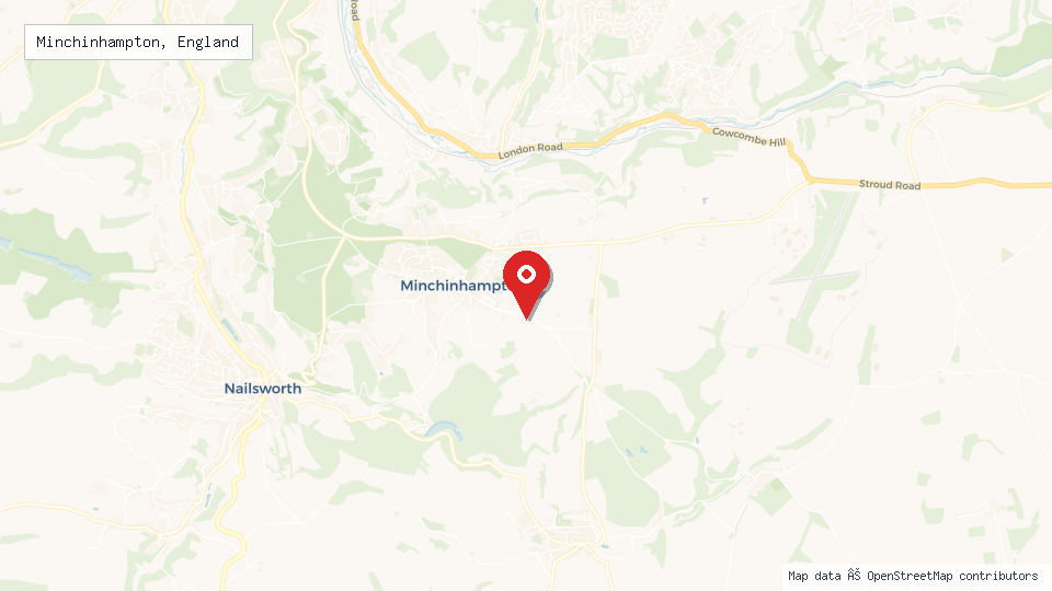 Street map of Minchinhampton, England with location pin
