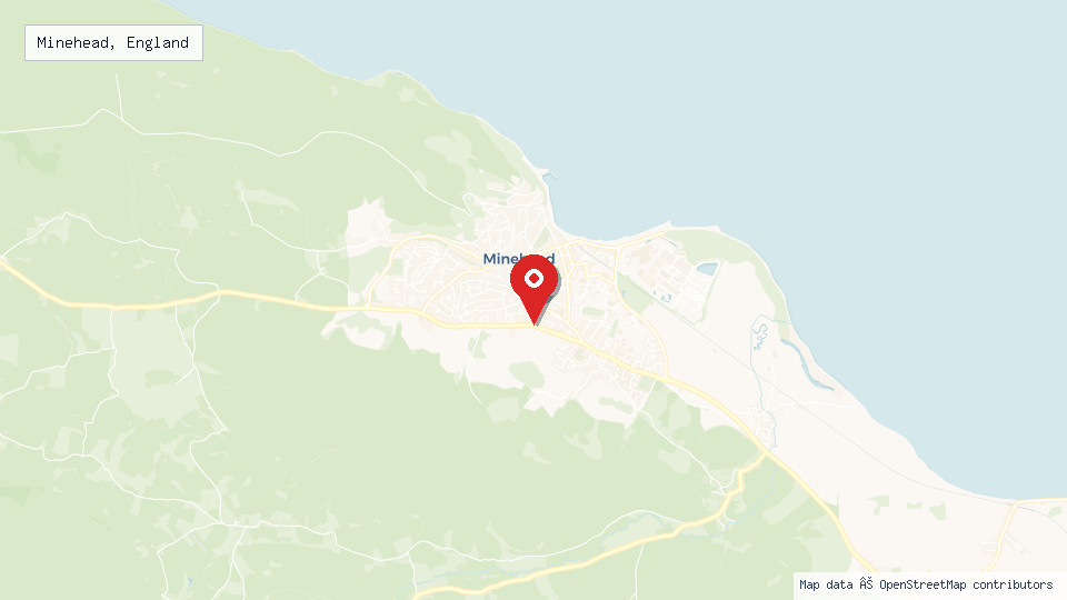 Street map of Minehead, England with location pin