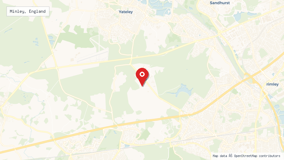 Street map of Minley, England with location pin