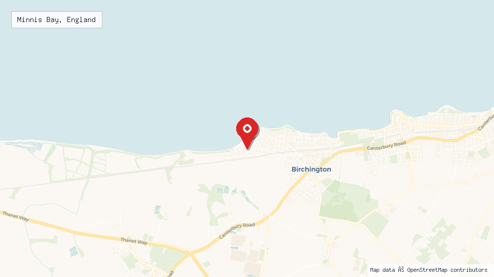 Street map of Minnis Bay, England with location pin