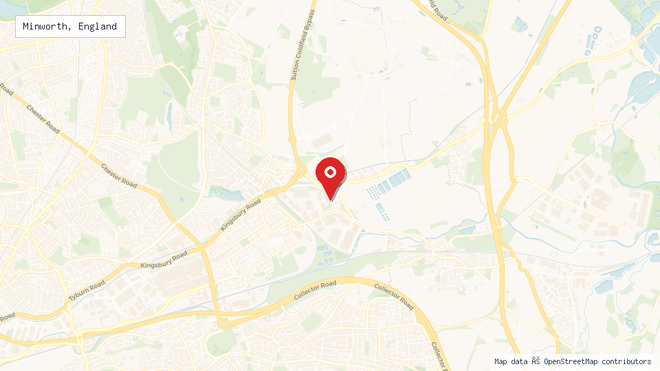 Street map of Minworth, England with location pin