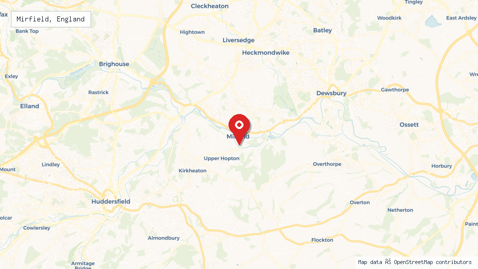 Street map of Mirfield, England with location pin