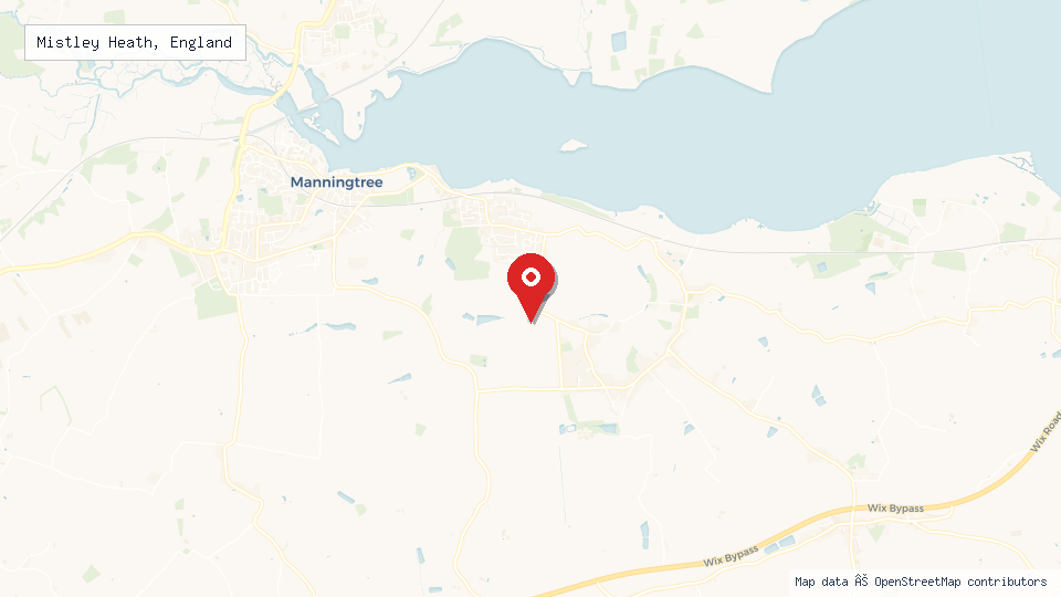 Street map of Mistley Heath, England with location pin