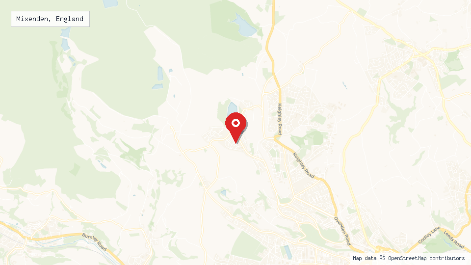Street map of Mixenden, England with location pin