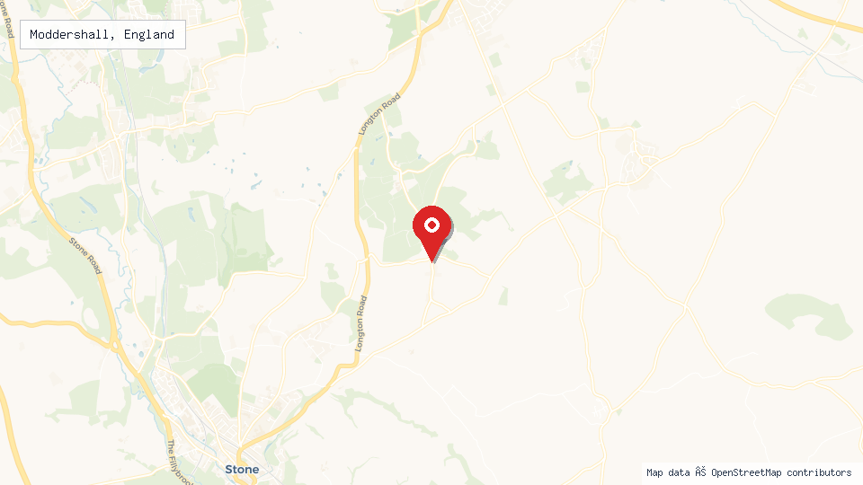 Street map of Moddershall, England with location pin