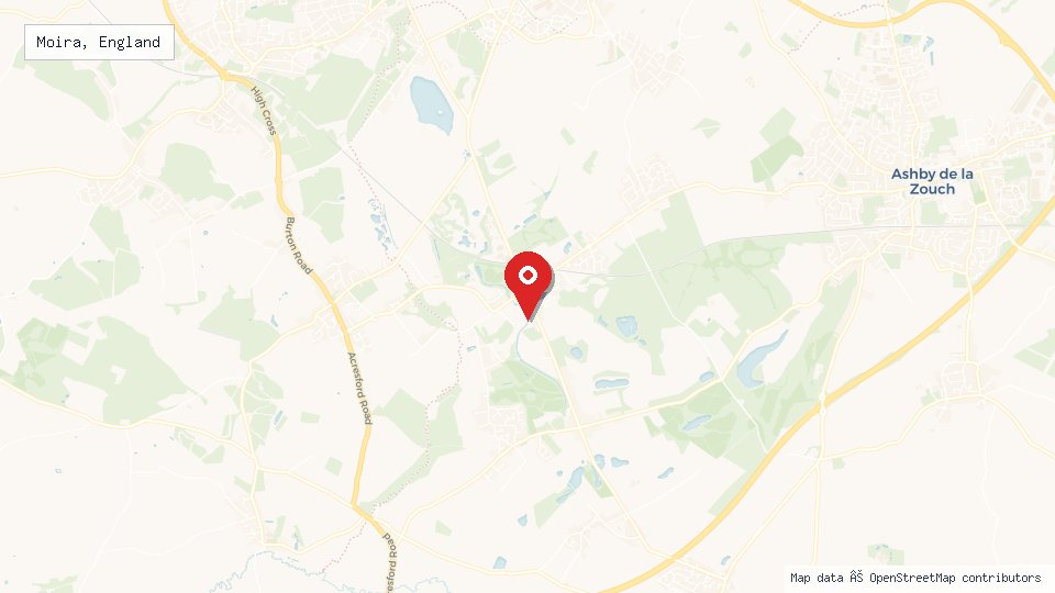 Street map of Moira, England with location pin