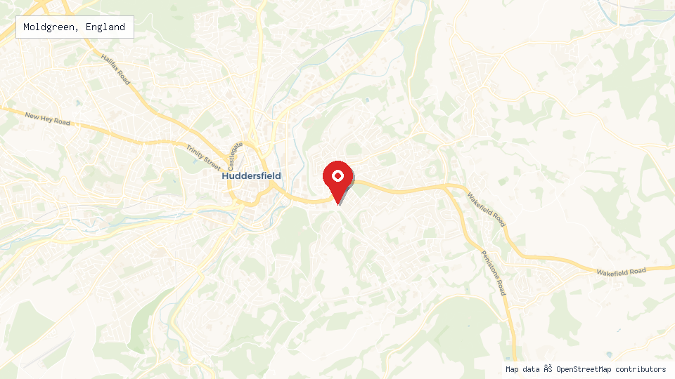 Street map of Moldgreen, England with location pin