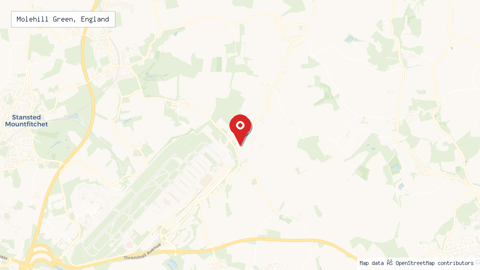 Street map of Molehill Green, England with location pin