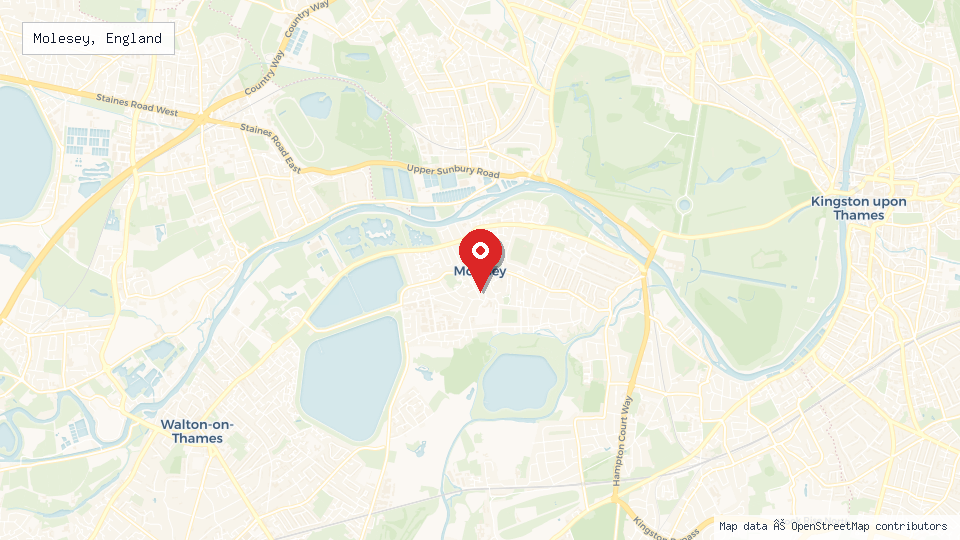 Street map of Molesey, England with location pin