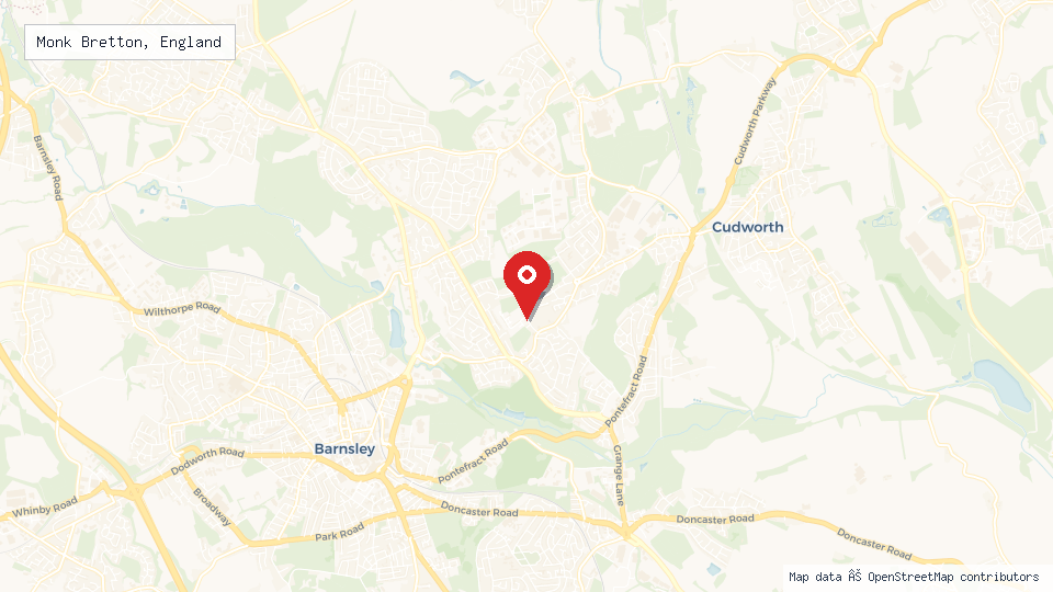 Street map of Monk Bretton, England with location pin