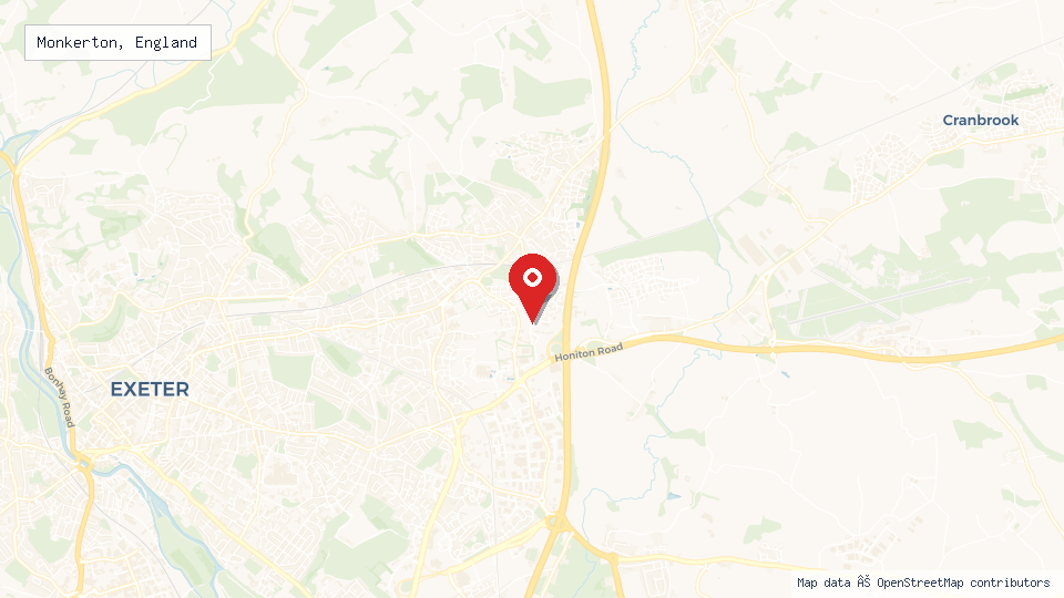 Street map of Monkerton, England with location pin