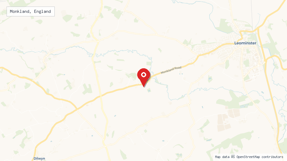 Street map of Monkland, England with location pin