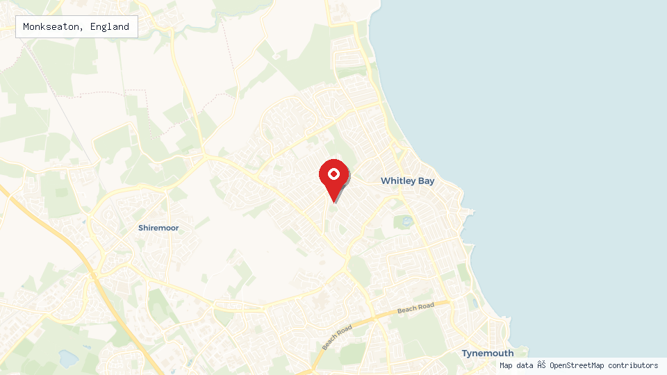Street map of Monkseaton, England with location pin
