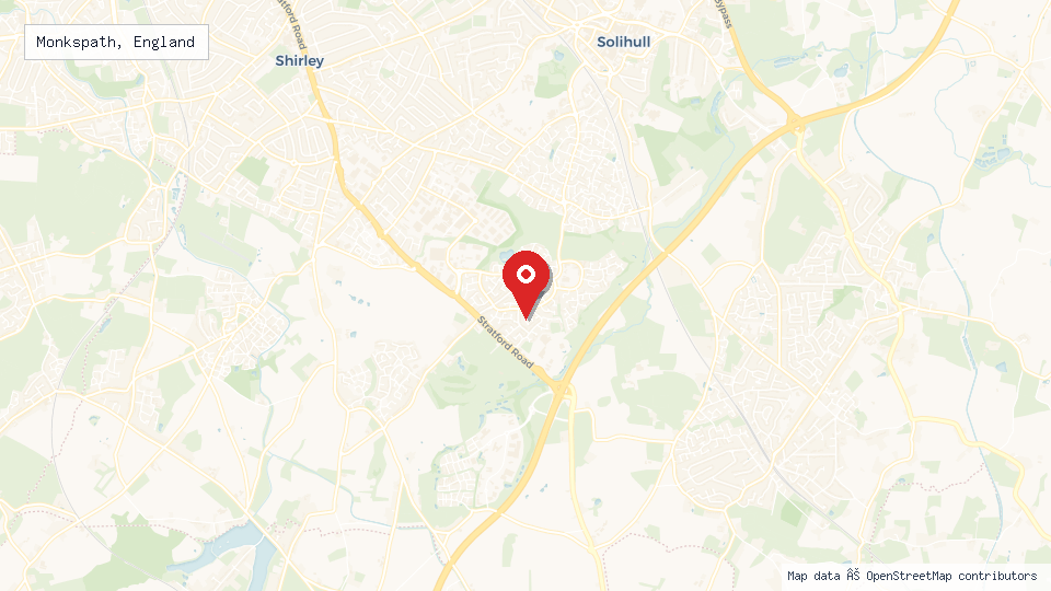 Street map of Monkspath, England with location pin