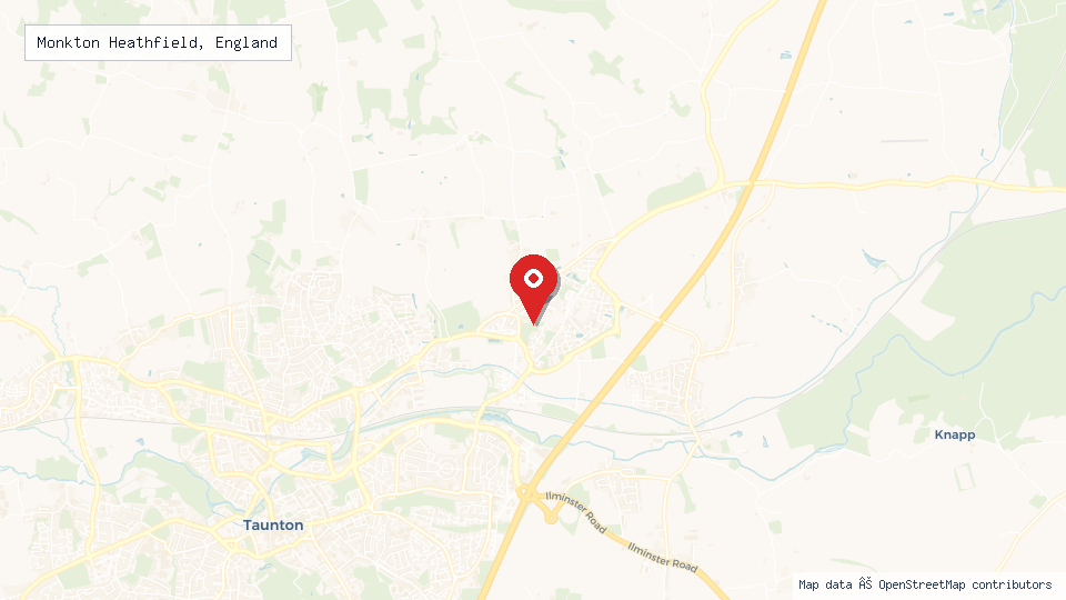 Street map of Monkton Heathfield, England with location pin