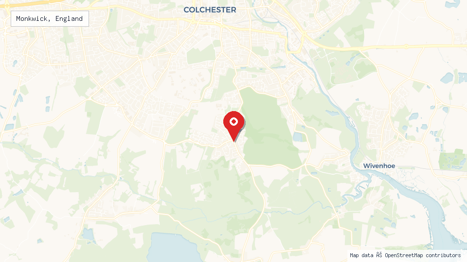 Street map of Monkwick, England with location pin