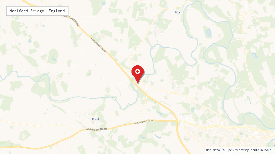 Street map of Montford Bridge, England with location pin