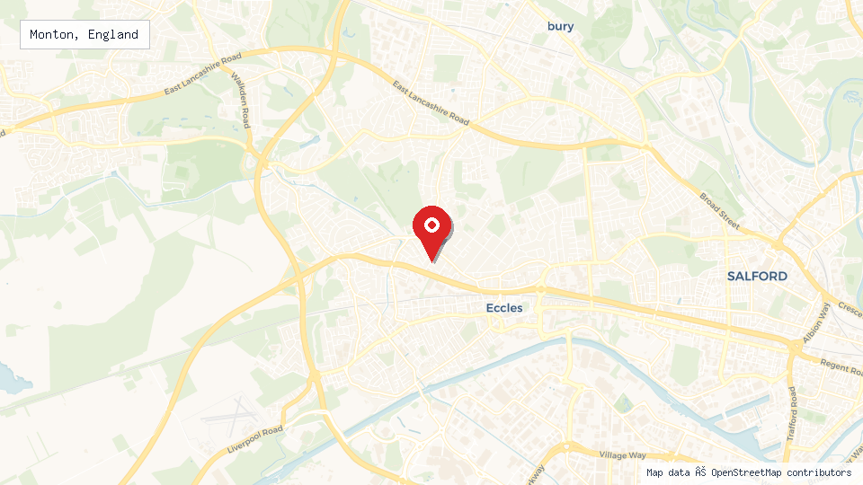 Street map of Monton, England with location pin