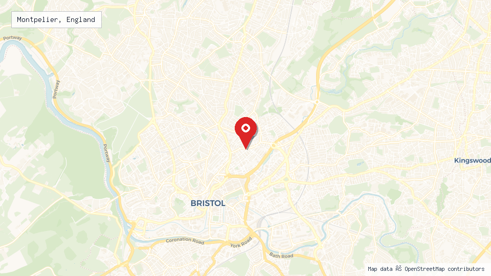 Street map of Montpelier, England with location pin