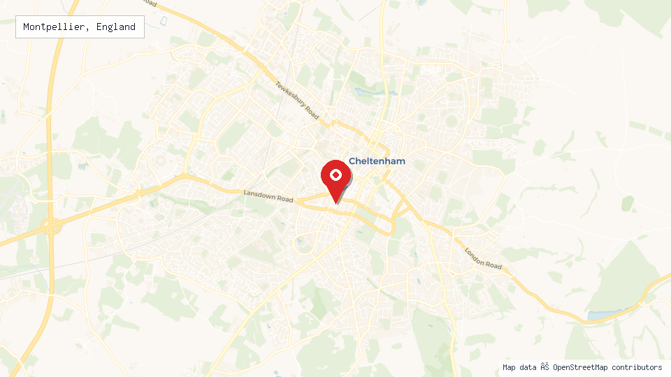 Street map of Montpellier, England with location pin