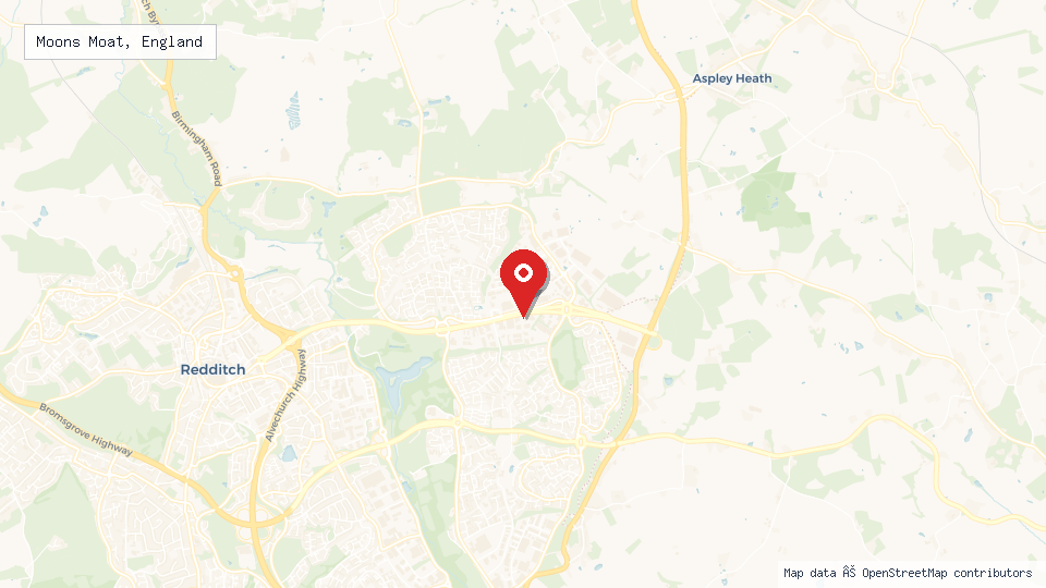 Street map of Moons Moat, England with location pin