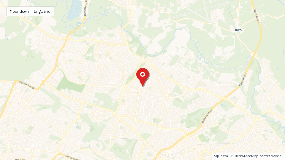 Street map of Moordown, England with location pin