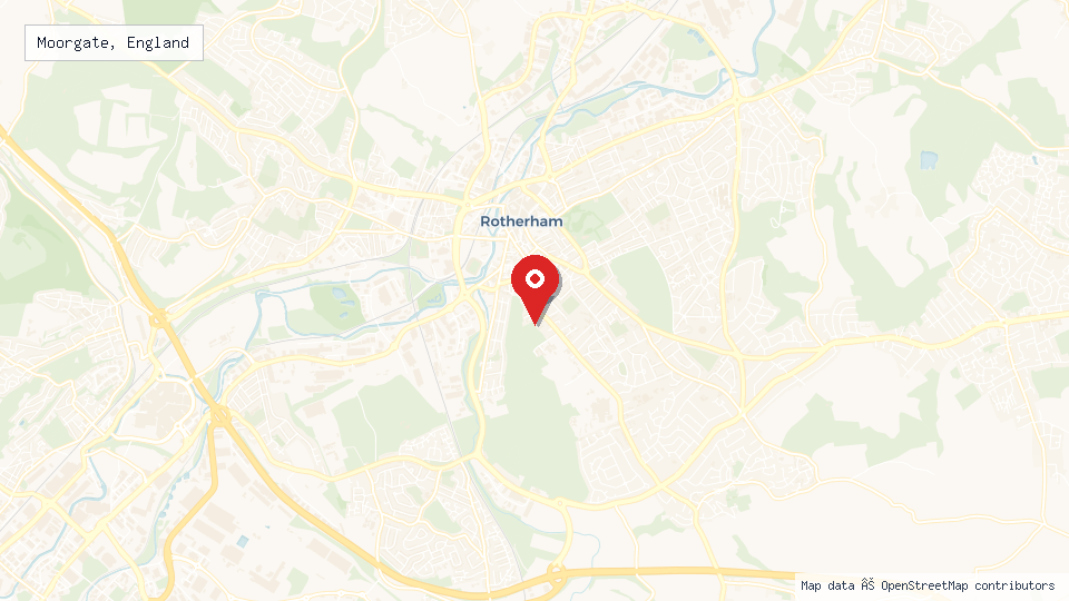 Street map of Moorgate, England with location pin