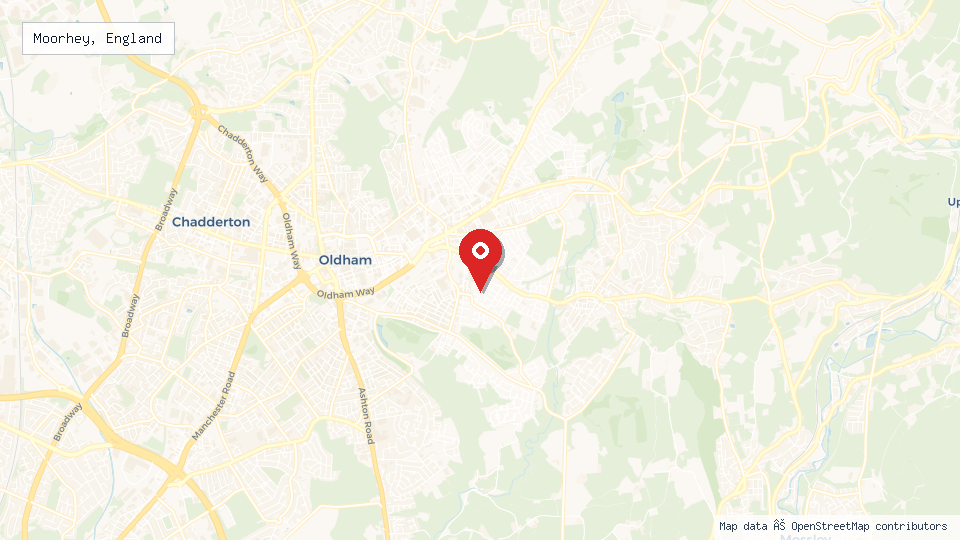 Street map of Moorhey, England with location pin