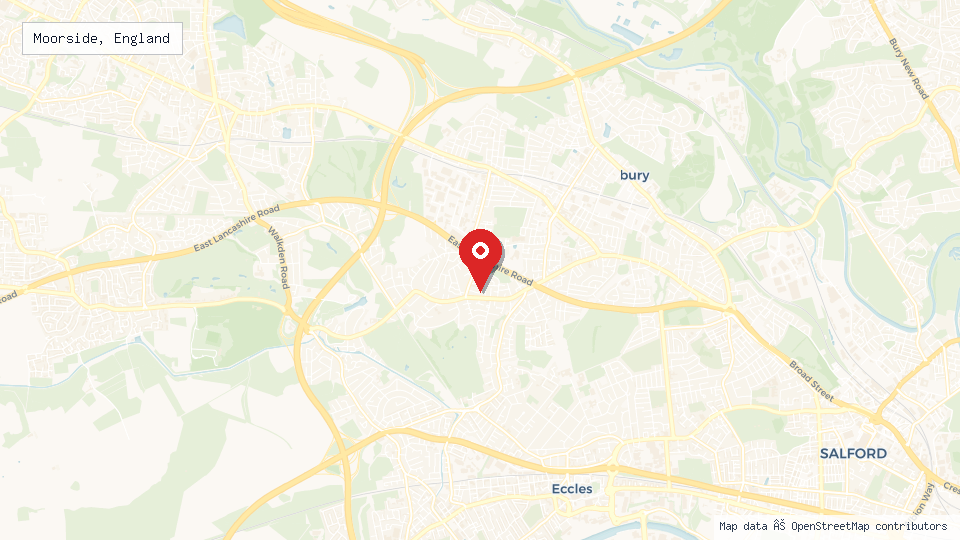 Street map of Moorside, England with location pin