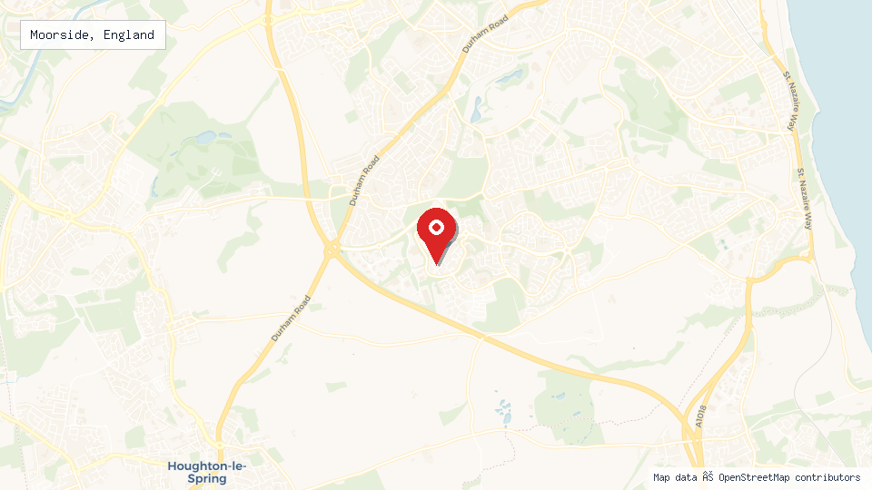 Street map of Moorside, England with location pin
